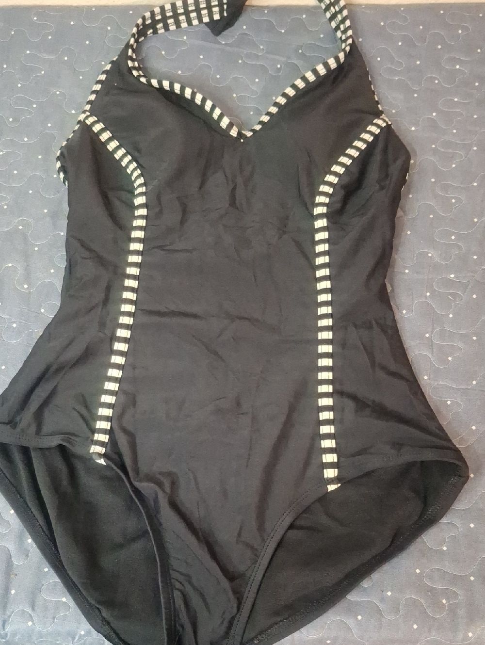 Catalina Black One-Piece Swimsuit with Striped Trim size medium
